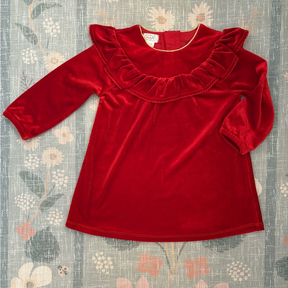 Mud Pie Red Velvet Ruffled Dress